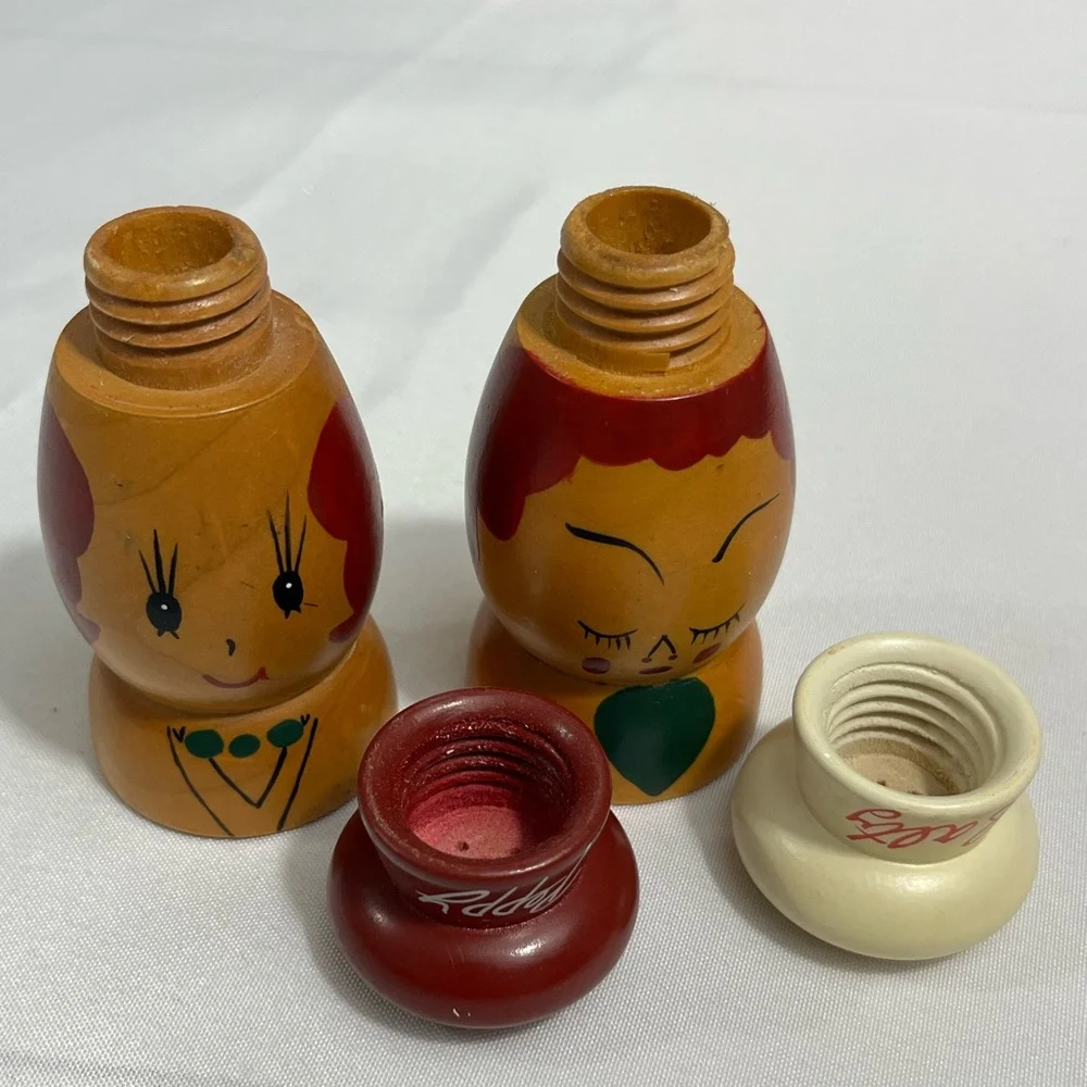 Vintage S&P Salty & Peppy Wooden Shakers MCM Handpainted